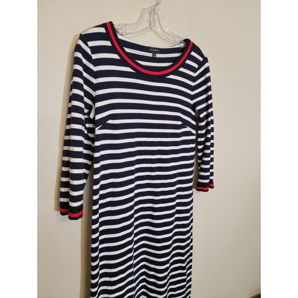 Talbots Striped Jersey Knit Dress Blue and White Striped Size Medium Nautical - Picture 3 of 6